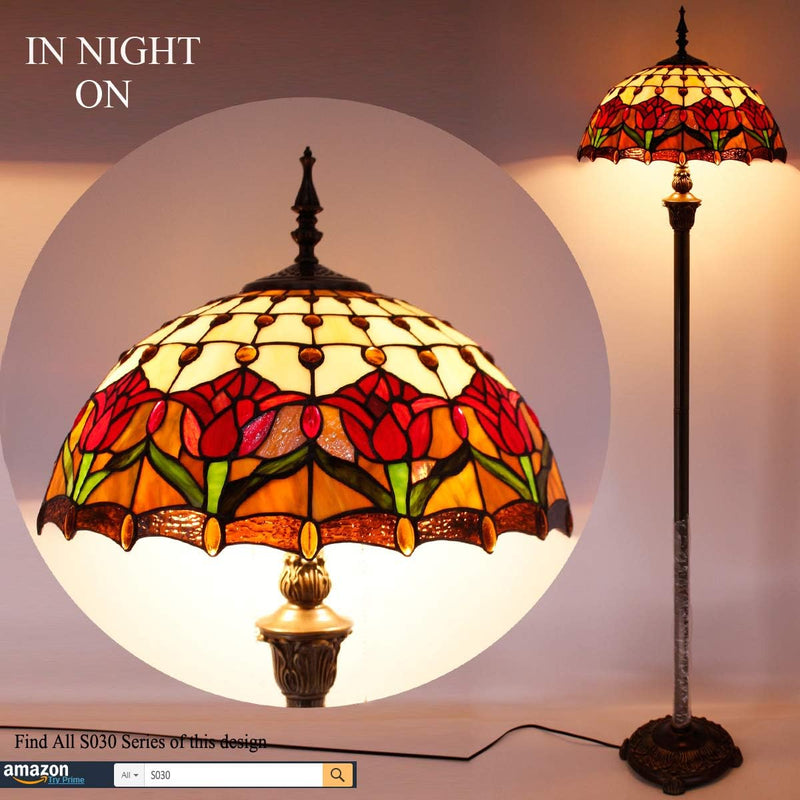 Tiffany Floor Lamp Amber Tulip Flower Stained Glass