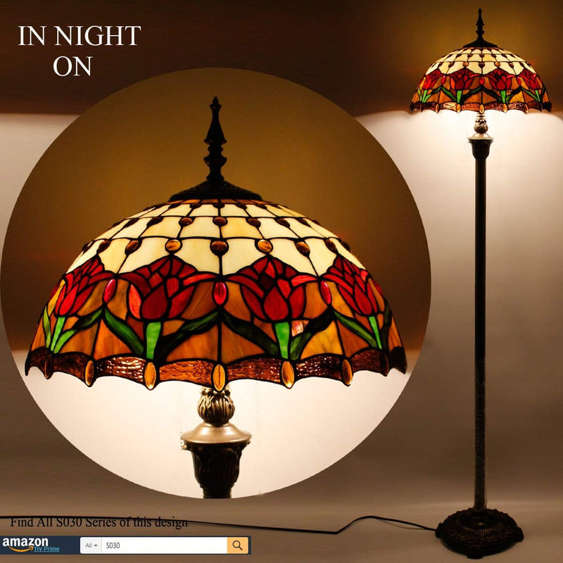 Tiffany Floor Lamp Amber Tulip Flower Stained Glass
