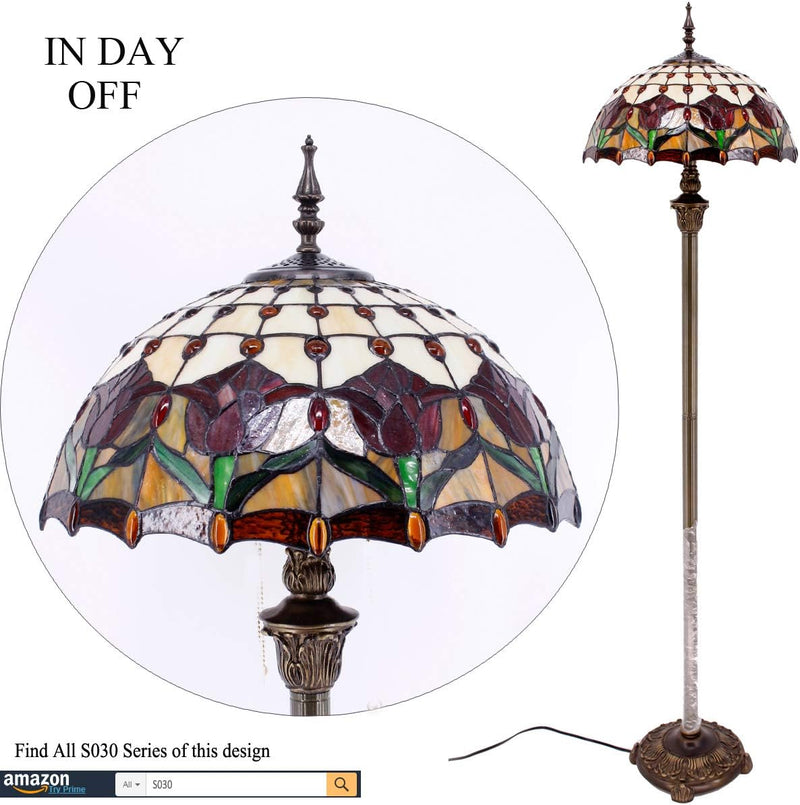 Tiffany Floor Lamp Amber Tulip Flower Stained Glass