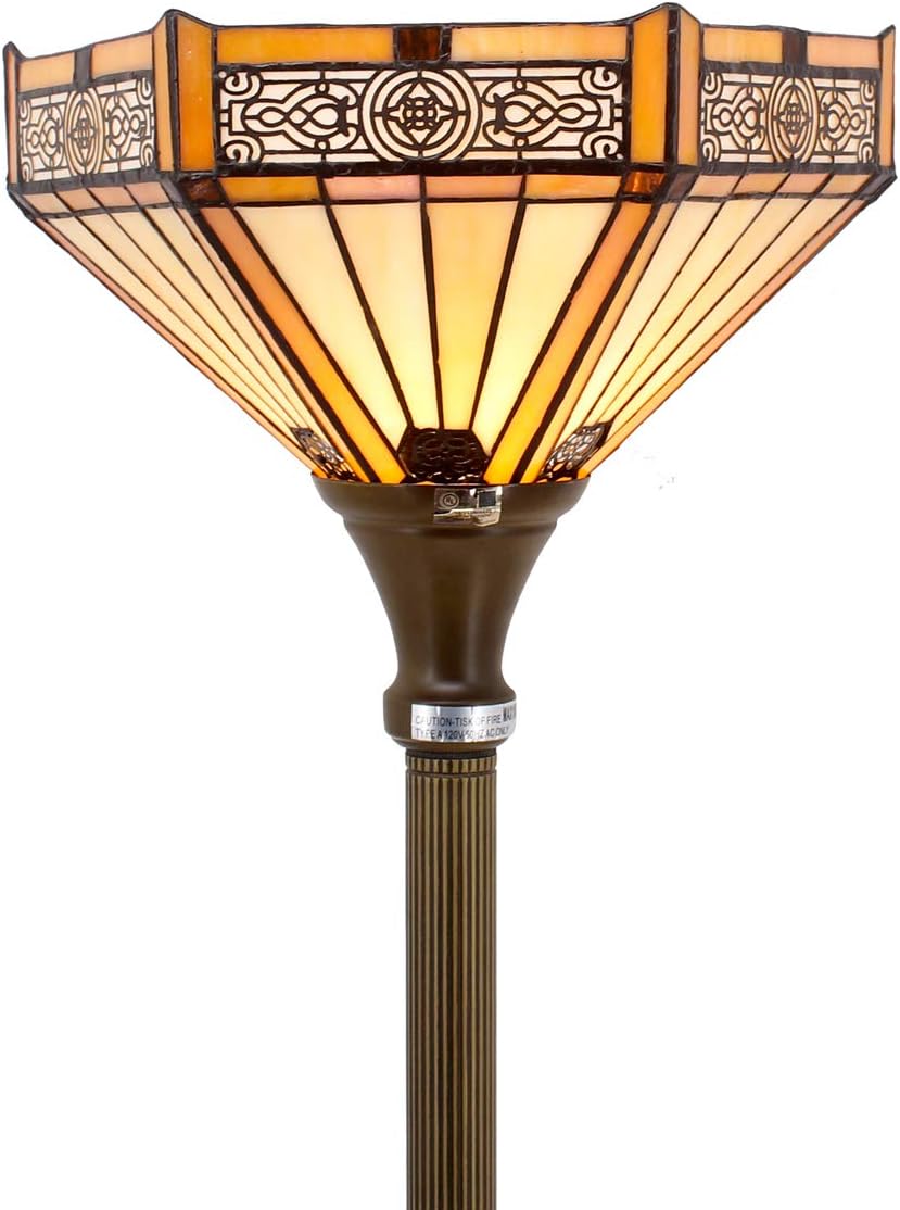 Tiffany Floor Lamp Hexagon Stained Glass Mission Light