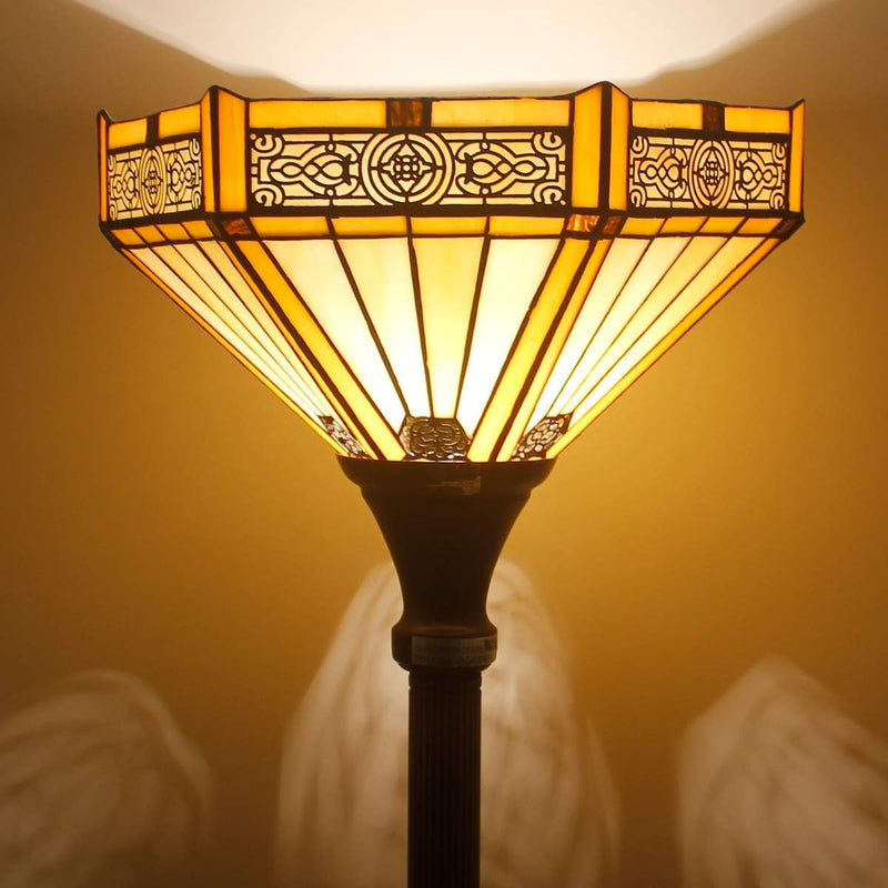 Tiffany Floor Lamp Hexagon Stained Glass Mission Light