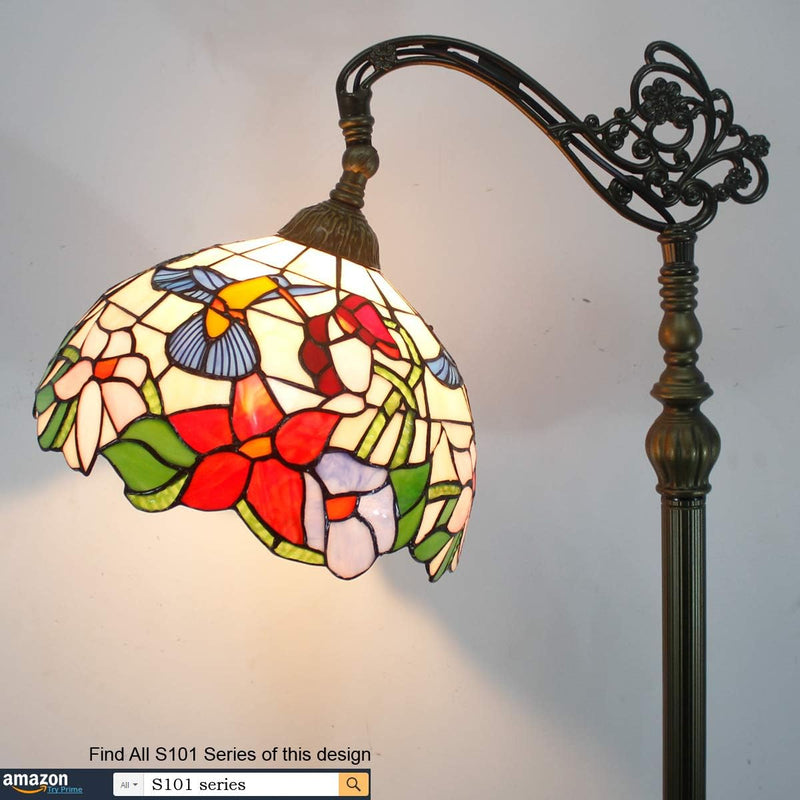 Tiffany Floor Lamp Hummingbird Amber Stained Glass Arched