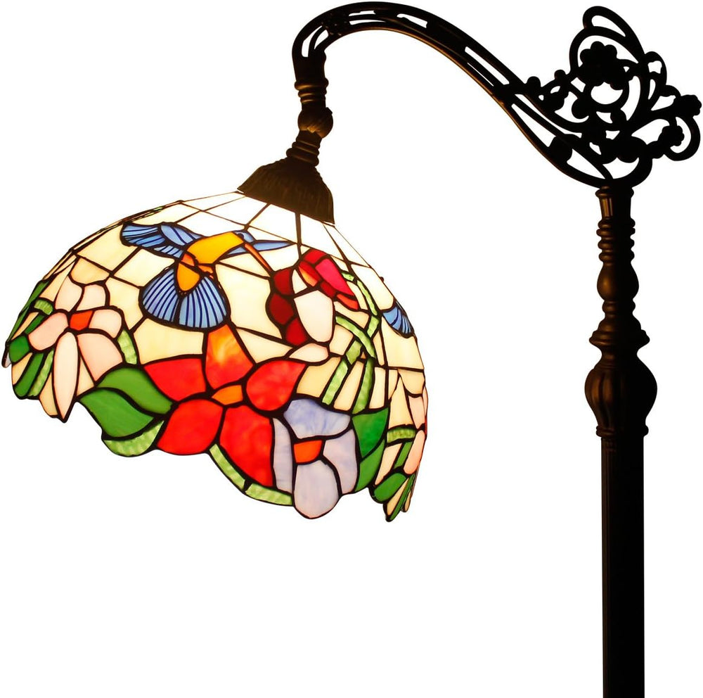 Tiffany Floor Lamp Hummingbird Amber Stained Glass Arched