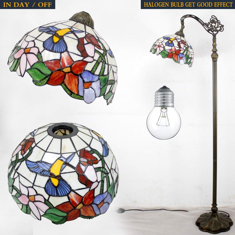 Tiffany Floor Lamp Hummingbird Amber Stained Glass Arched