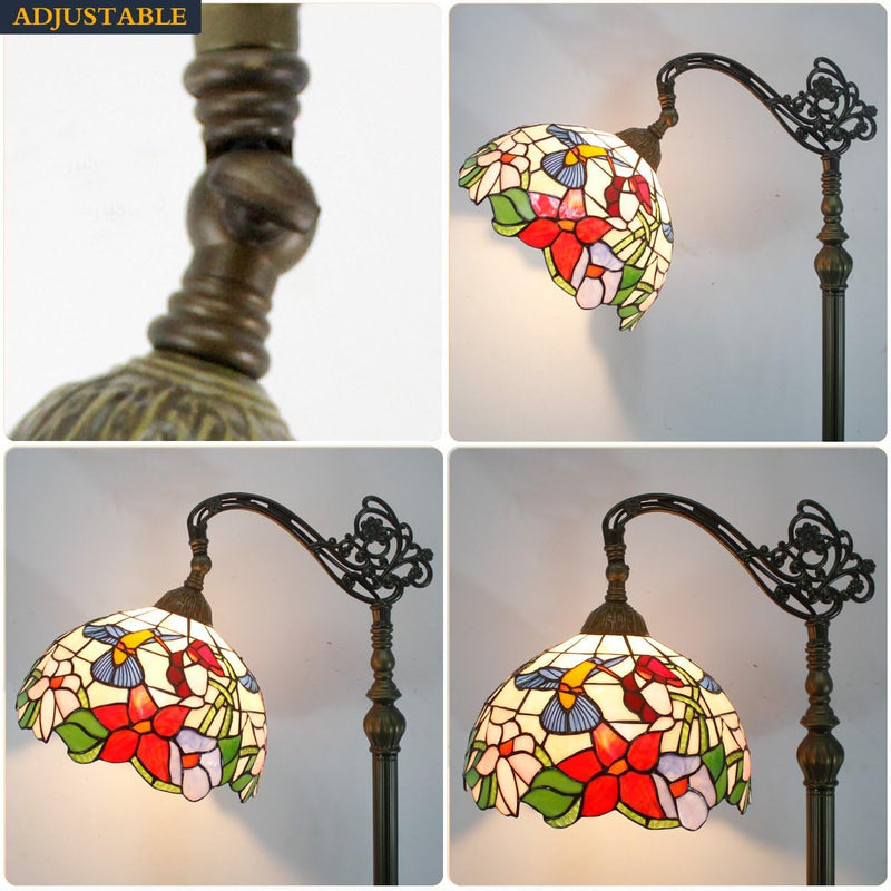 Tiffany Floor Lamp Hummingbird Amber Stained Glass Arched