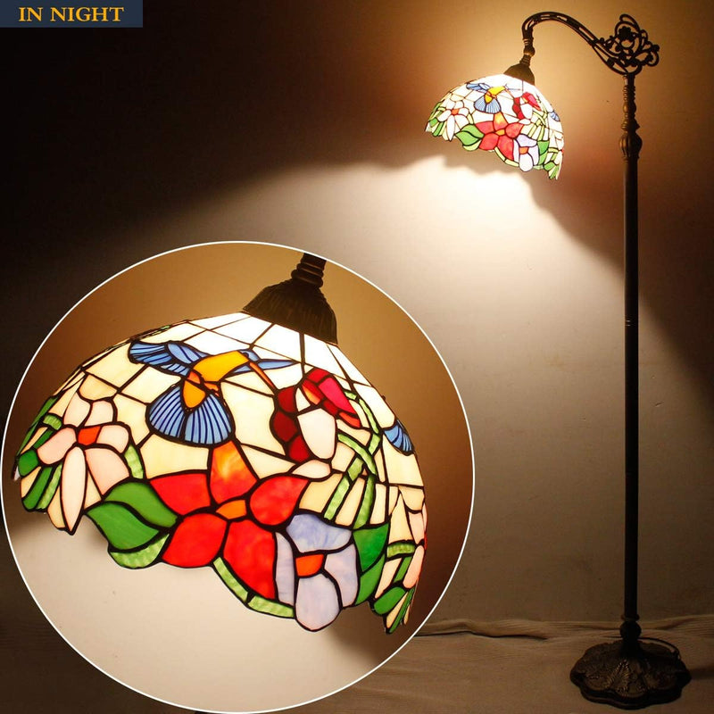Tiffany Floor Lamp Hummingbird Amber Stained Glass Arched