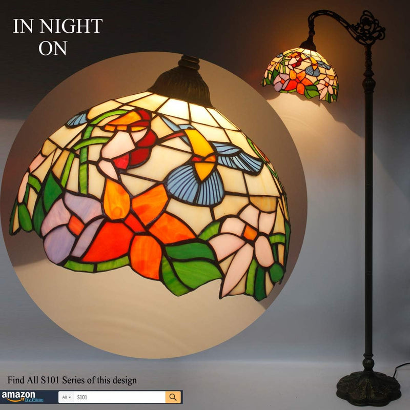 Tiffany Floor Lamp Hummingbird Amber Stained Glass Arched