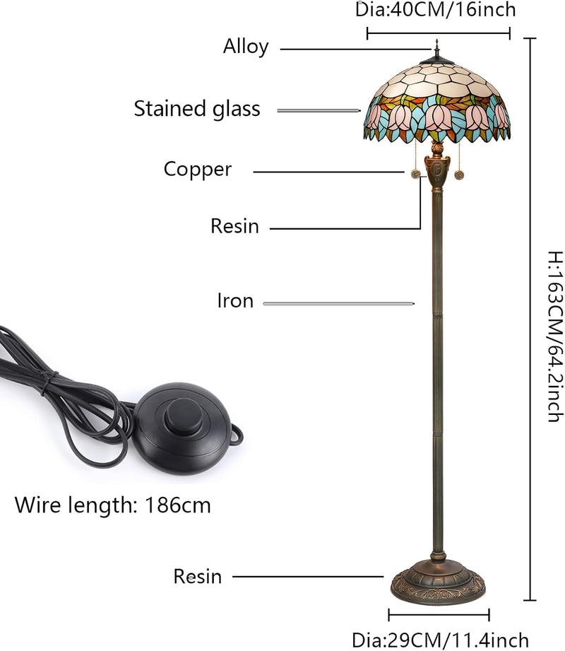 Tiffany Floor Lamp Mediterranean Style Stained Glass Light