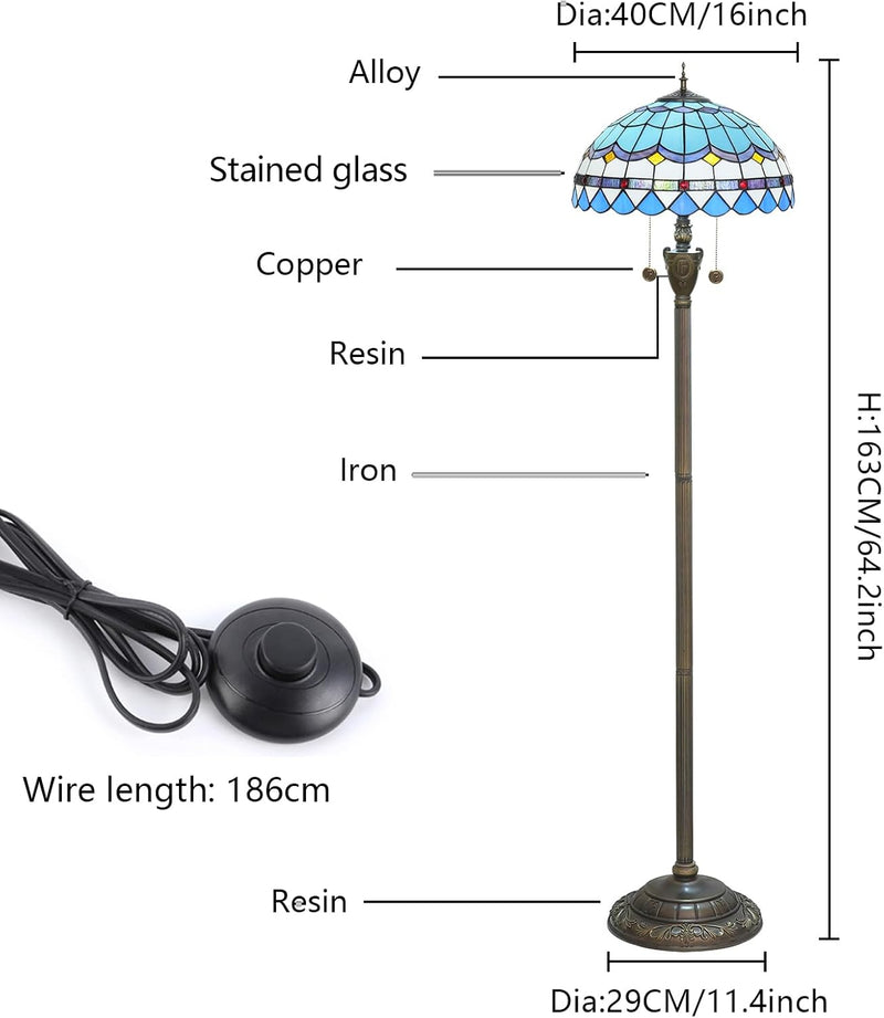 Tiffany Floor Lamp Mediterranean Style Stained Glass Light