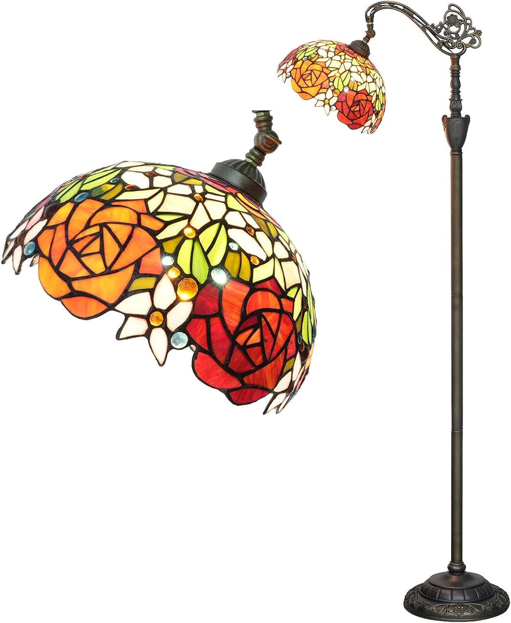 Tiffany Floor Lamp Rose Flower Stained Glass