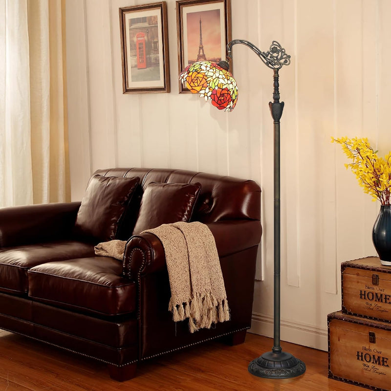 Tiffany Floor Lamp Rose Flower Stained Glass