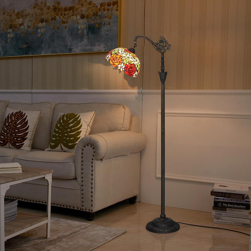 Tiffany Floor Lamp Rose Flower Stained Glass