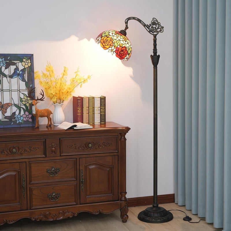 Tiffany Floor Lamp Rose Flower Stained Glass