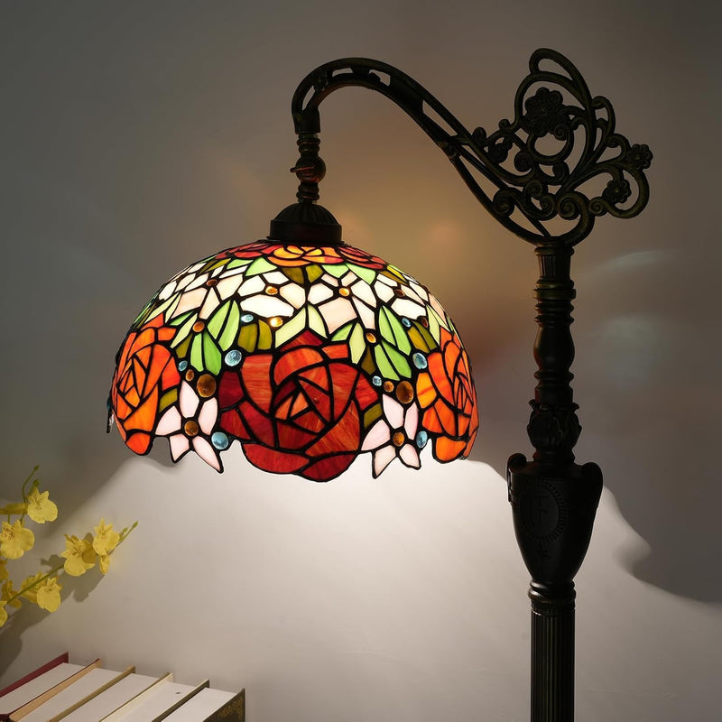 Tiffany Floor Lamp Rose Flower Stained Glass