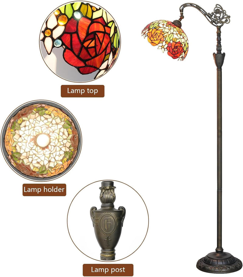 Tiffany Floor Lamp Rose Flower Stained Glass