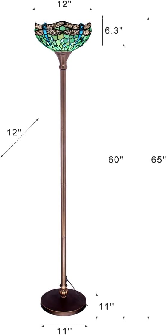 Tiffany Floor Lamp Stained Glass 12x12x70 Inch Amber