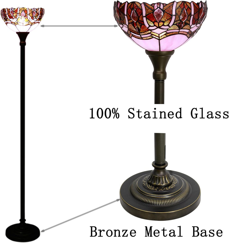 Tiffany Floor Lamp Stained Glass 12x12x70 Inch Amber