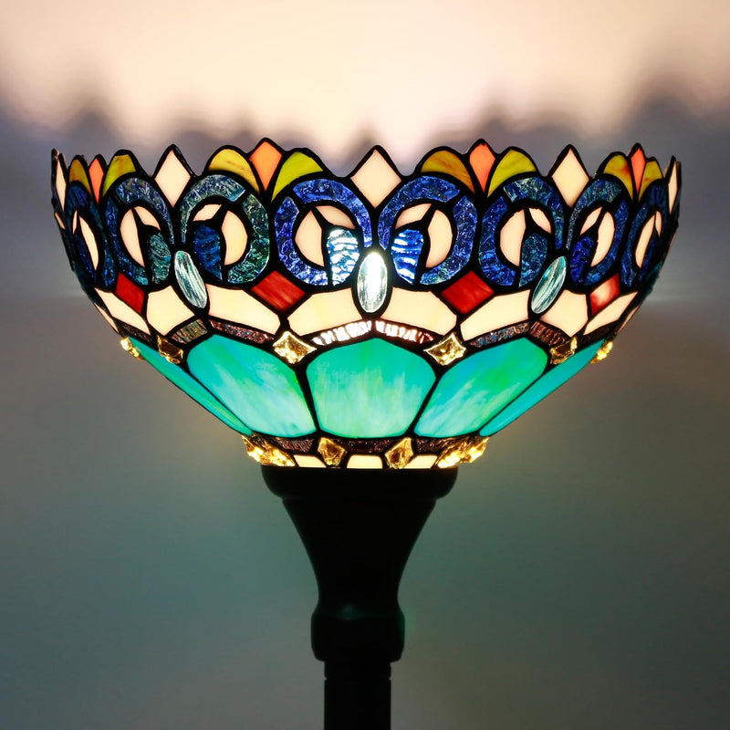 Tiffany Floor Lamp Stained Glass 12x12x70 Inch Amber