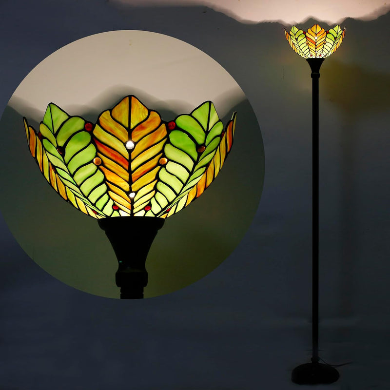 Tiffany Floor Lamp Stained Glass 12x12x70 Inch Amber