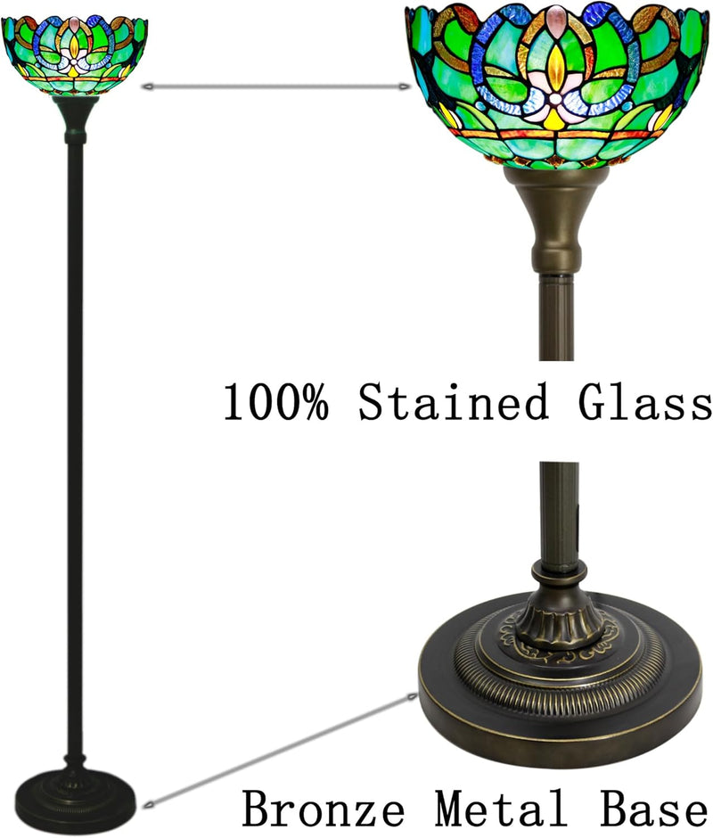 Tiffany Floor Lamp Stained Glass 12x12x70 Inch Amber