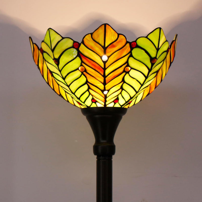 Tiffany Floor Lamp Stained Glass 12x12x70 Inch Amber