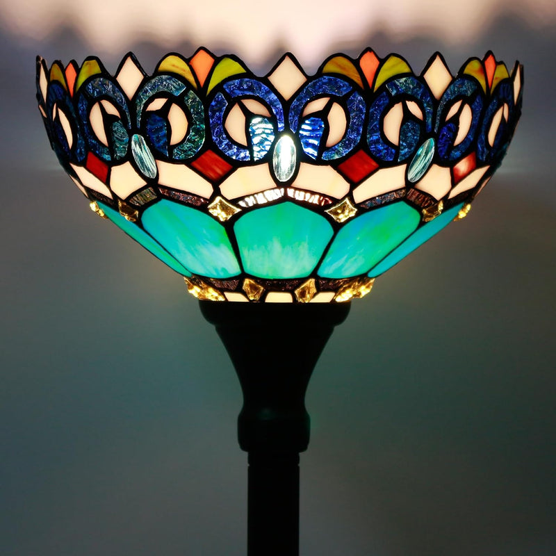 Tiffany Floor Lamp Stained Glass 12x12x70 Inch Amber