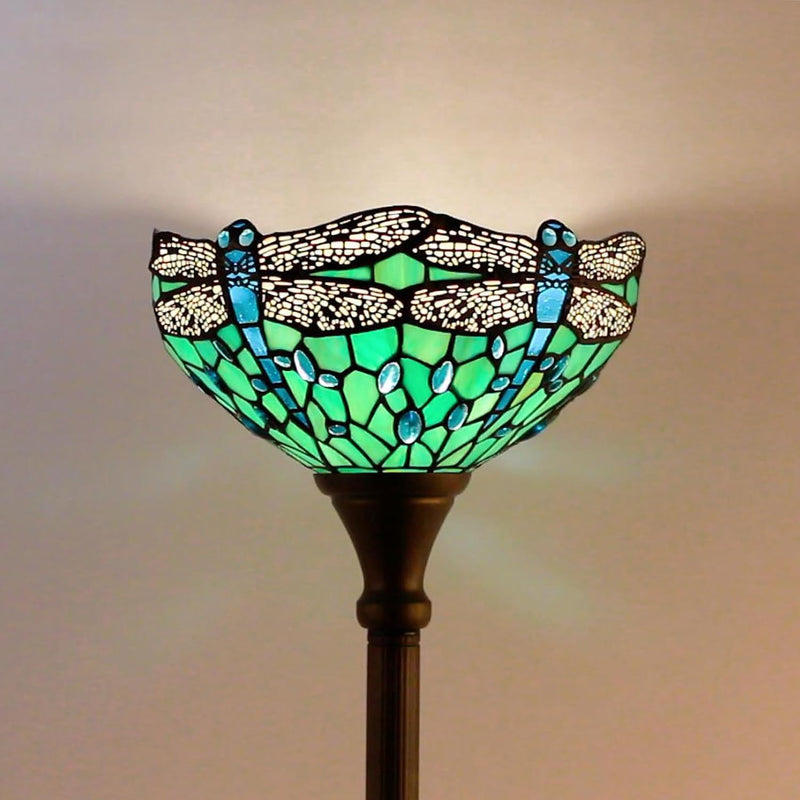 Tiffany Floor Lamp Stained Glass 12x12x70 Inch Amber