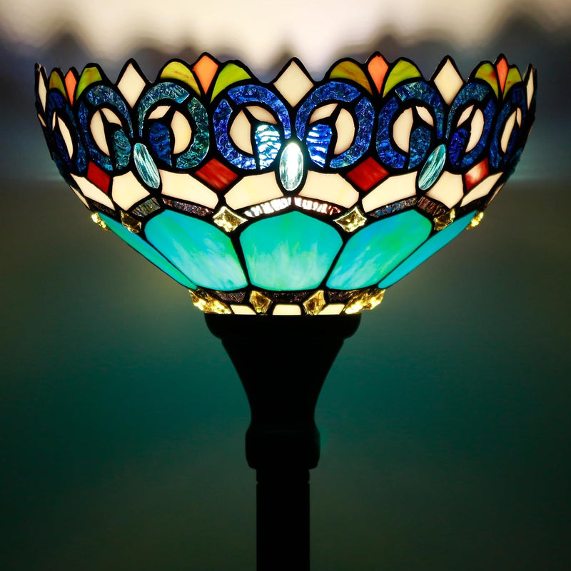 Tiffany Floor Lamp Stained Glass 12x12x70 Inch Amber