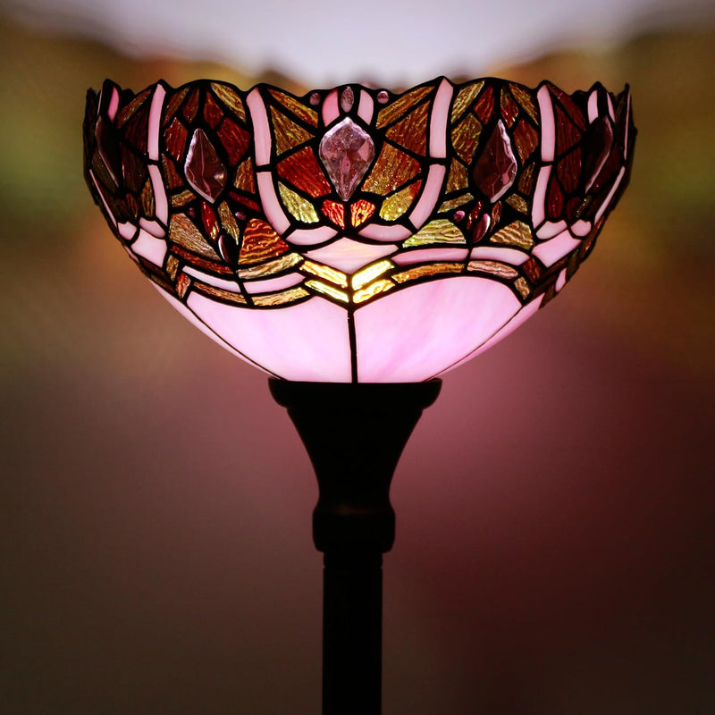 Tiffany Floor Lamp Stained Glass 12x12x70 Inch Amber
