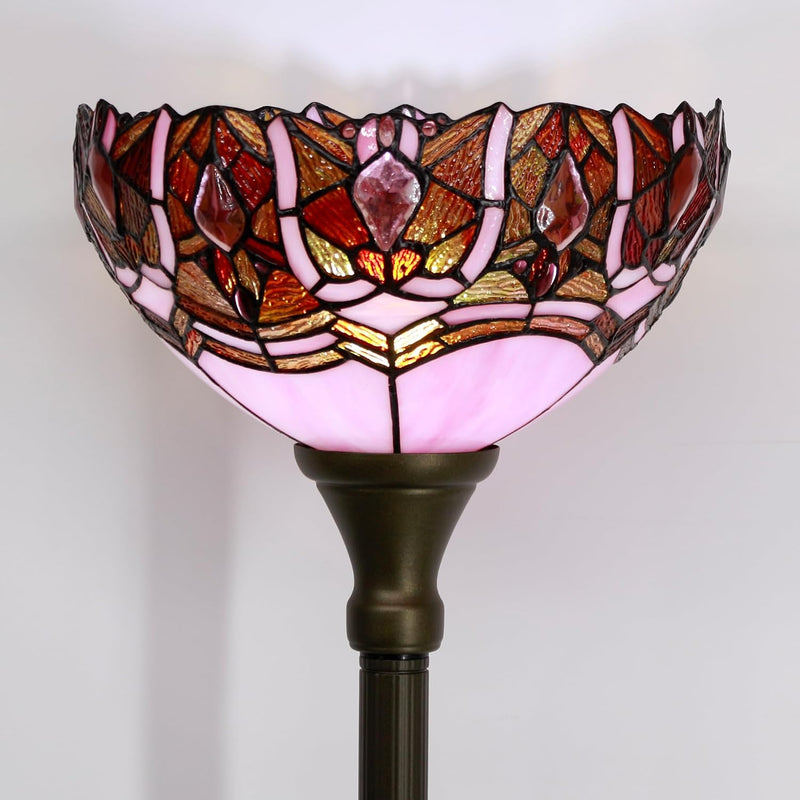 Tiffany Floor Lamp Stained Glass 12x12x70 Inch Amber