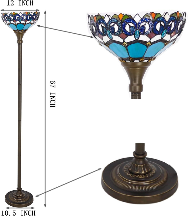 Tiffany Floor Lamp Stained Glass 12x12x70 Inch Amber