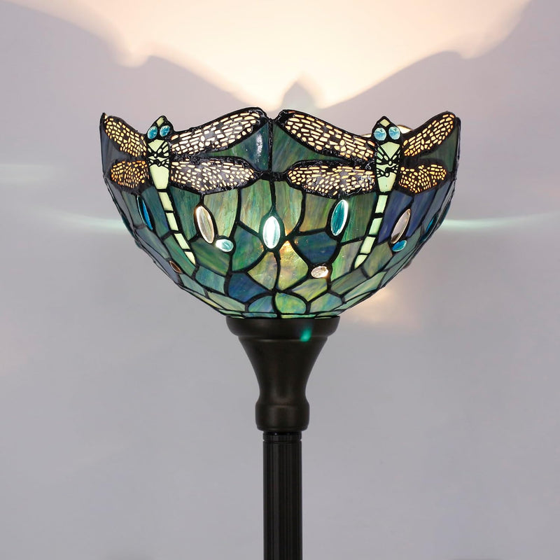Tiffany Floor Lamp Stained Glass 12x12x70 Inch Amber