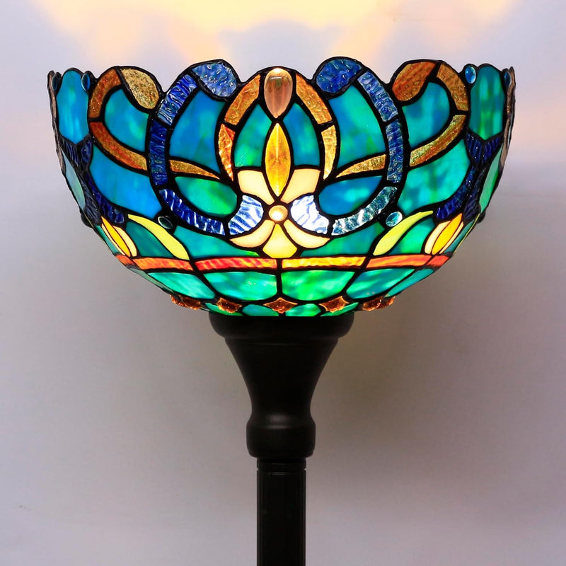 Tiffany Floor Lamp Stained Glass 12x12x70 Inch Amber