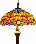 Tiffany Floor Lamp Stained Glass Crystal Bead Dragonfly