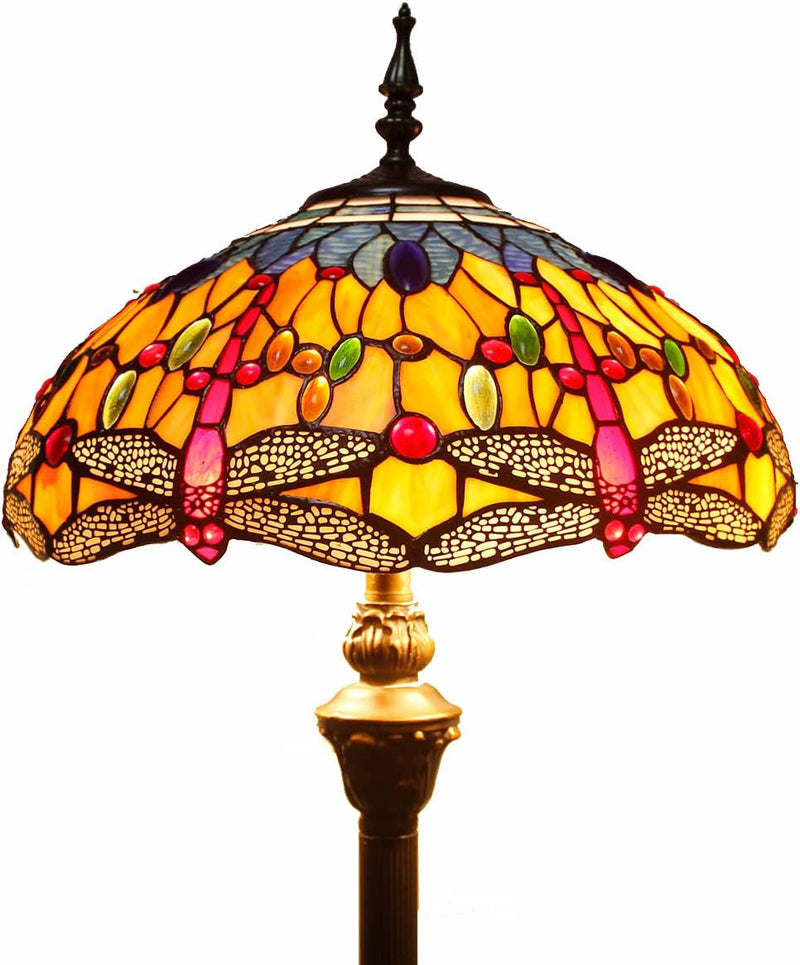 Tiffany Floor Lamp Stained Glass Crystal Bead Dragonfly