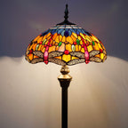 Tiffany Floor Lamp Stained Glass Crystal Bead Dragonfly