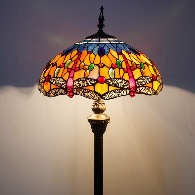 Tiffany Floor Lamp Stained Glass Crystal Bead Dragonfly