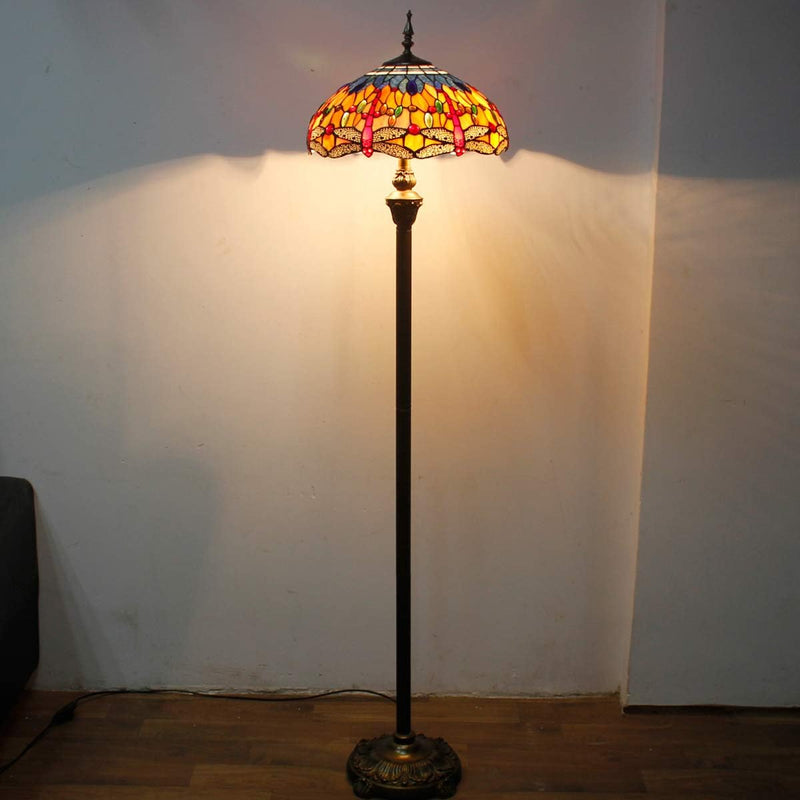 Tiffany Floor Lamp Stained Glass Crystal Bead Dragonfly