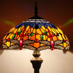 Tiffany Floor Lamp Stained Glass Crystal Bead Dragonfly