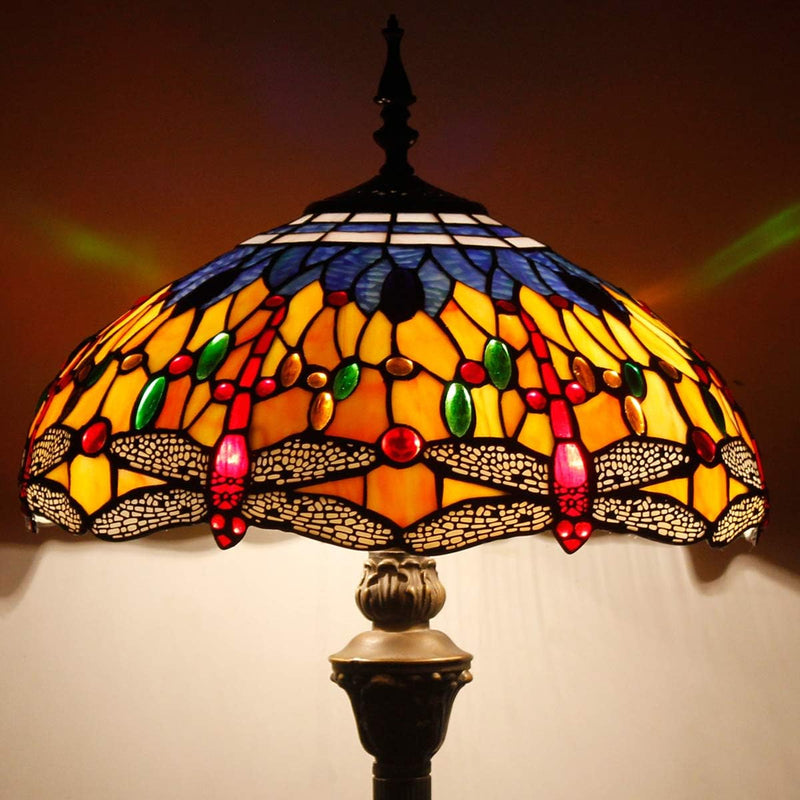 Tiffany Floor Lamp Stained Glass Crystal Bead Dragonfly