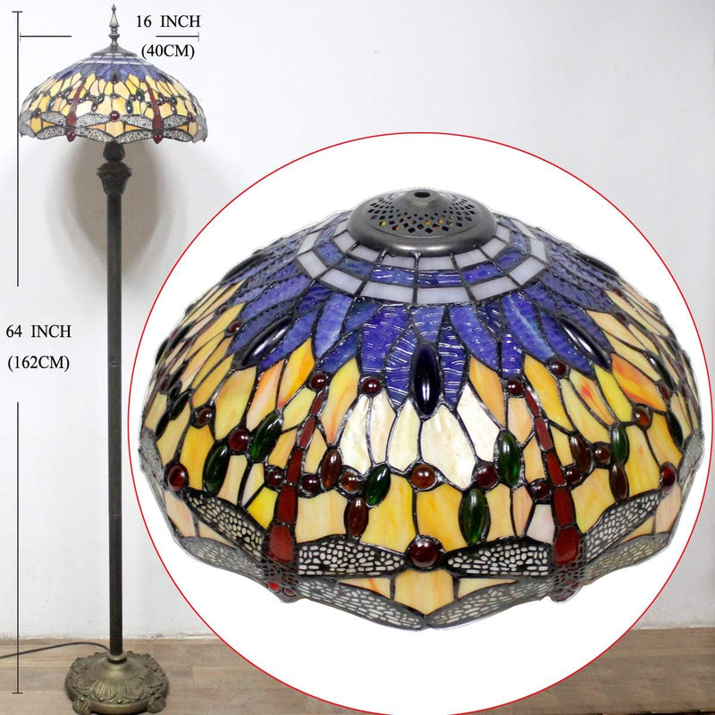 Tiffany Floor Lamp Stained Glass Crystal Bead Dragonfly