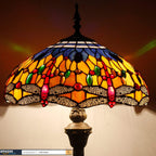 Tiffany Floor Lamp Stained Glass Crystal Bead Dragonfly