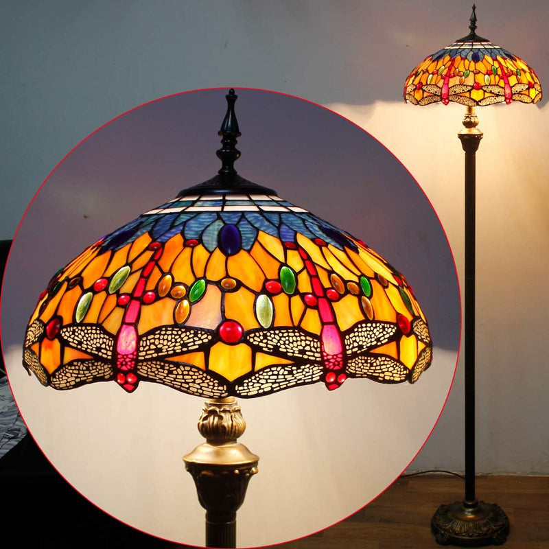 Tiffany Floor Lamp Stained Glass Crystal Bead Dragonfly