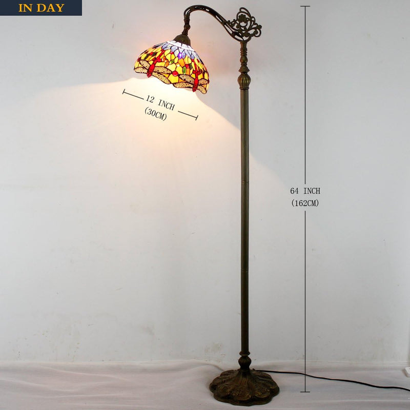 Tiffany Floor Lamp Stained Glass Dragonfly Arched