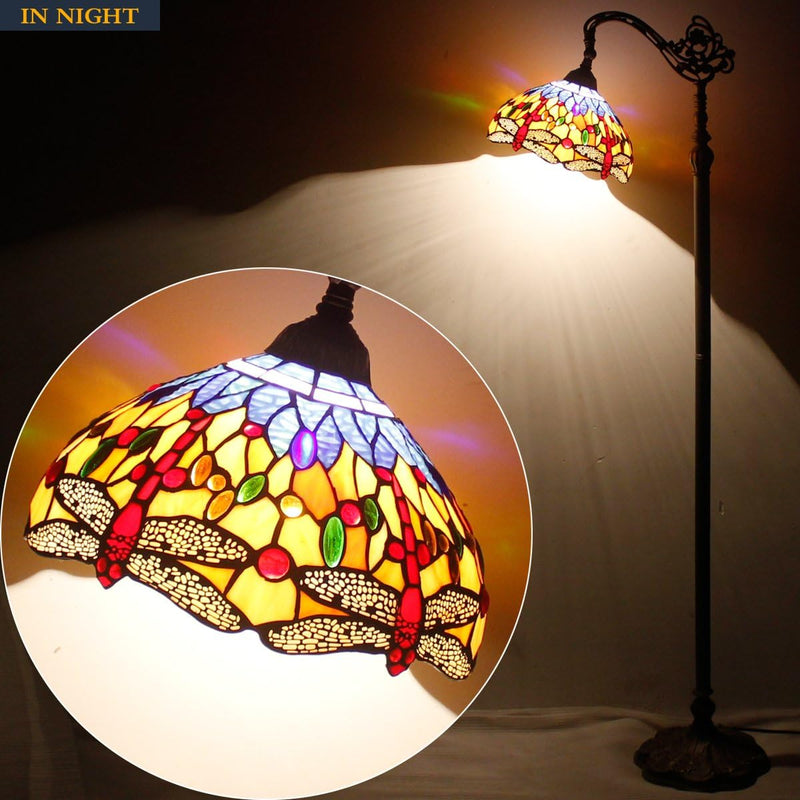 Tiffany Floor Lamp Stained Glass Dragonfly Arched