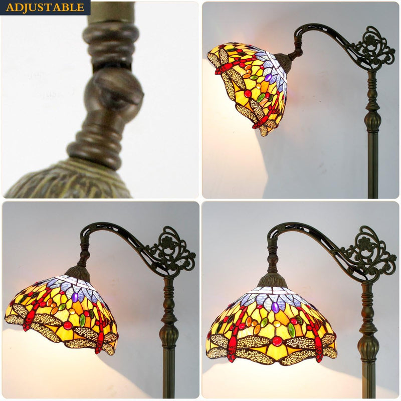 Tiffany Floor Lamp Stained Glass Dragonfly Arched