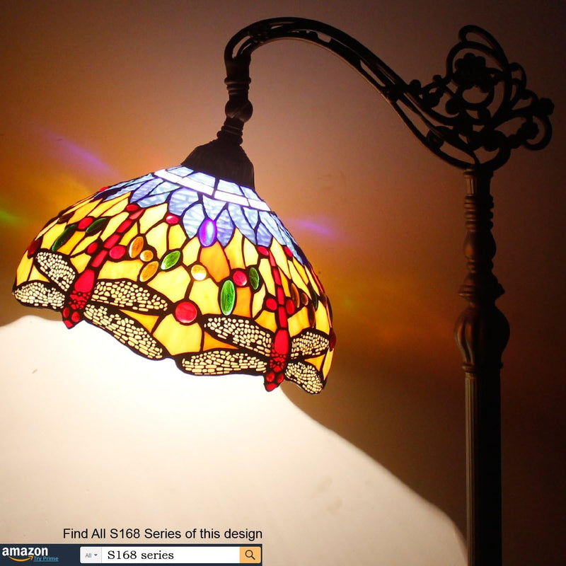 Tiffany Floor Lamp Stained Glass Dragonfly Arched