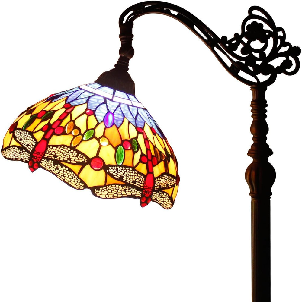 Tiffany Floor Lamp Stained Glass Dragonfly Arched