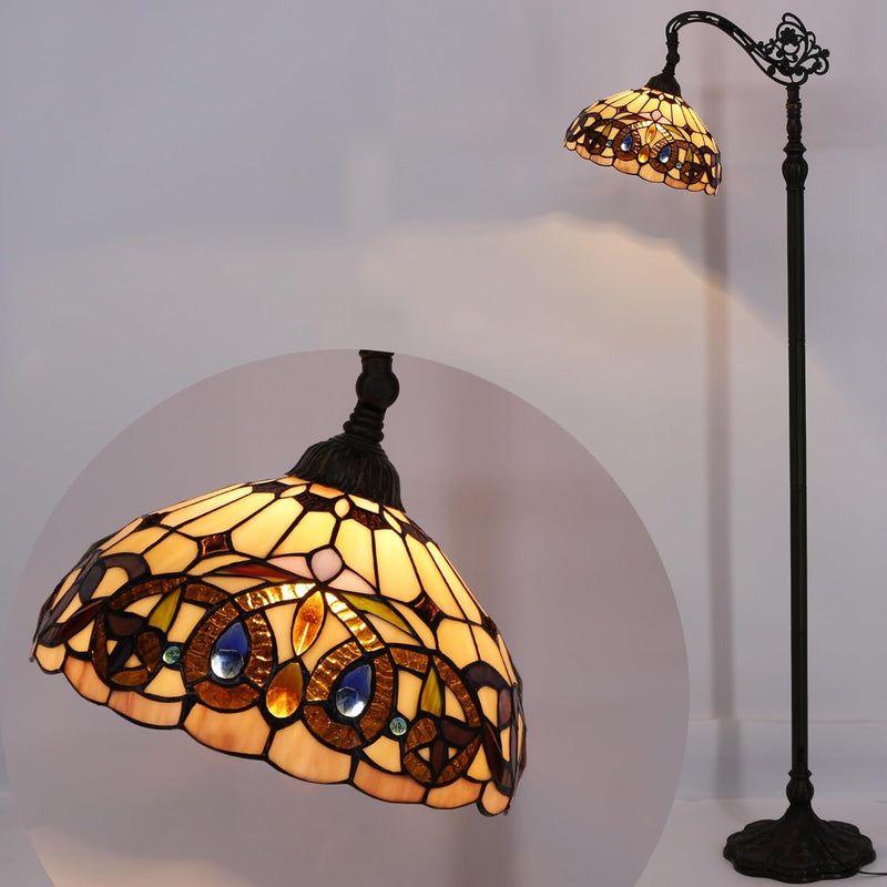 Tiffany Floor Lamp Stained Glass Serenity Victorian Arched