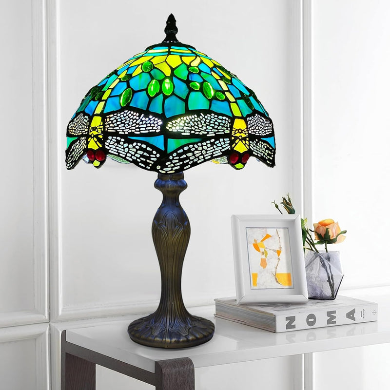 Tiffany Lamp 10 Inch Sapphire Dragonfly Stained Glass